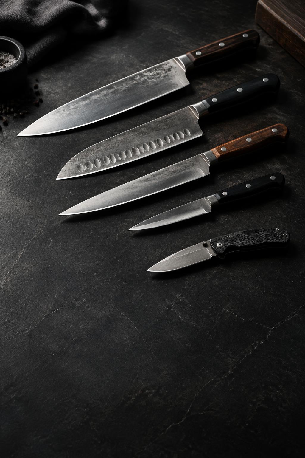 Kitchen Knives arranged for professional sharpening